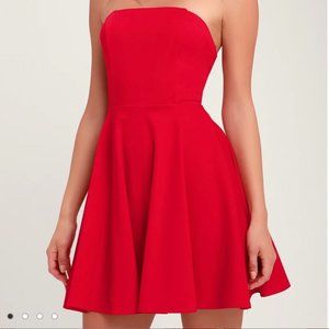 About a Twirl Red Strapless Skater Dress